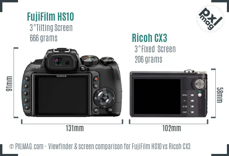 FujiFilm HS10 vs Ricoh CX3 Screen and Viewfinder comparison