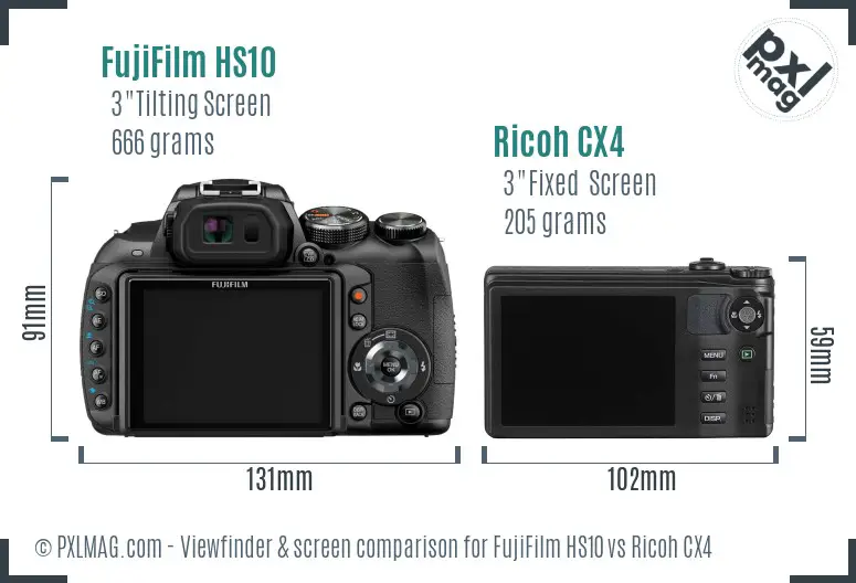 FujiFilm HS10 vs Ricoh CX4 Screen and Viewfinder comparison