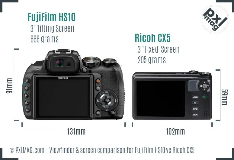 FujiFilm HS10 vs Ricoh CX5 Screen and Viewfinder comparison