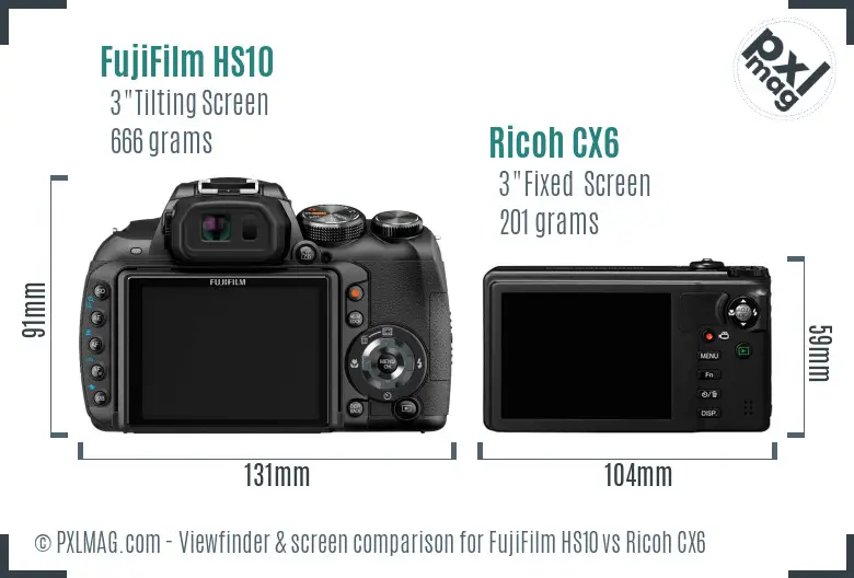 FujiFilm HS10 vs Ricoh CX6 Screen and Viewfinder comparison FujiFilm HS10 vs Ricoh CX6 Screen and Viewfinder comparison