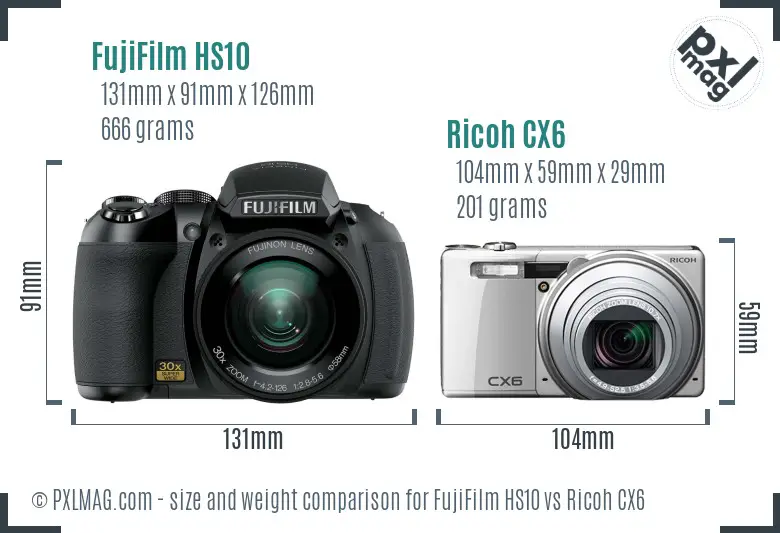 FujiFilm HS10 vs Ricoh CX6 size comparison FujiFilm HS10 vs Ricoh CX6 size comparison