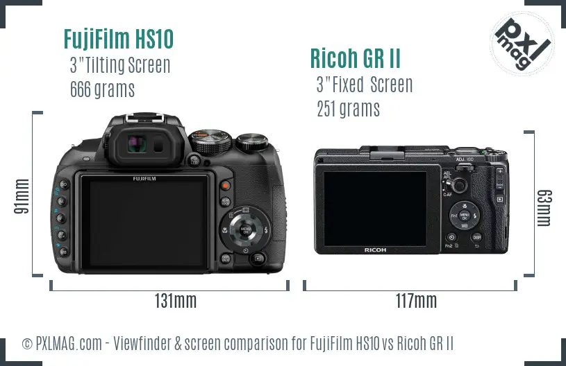 FujiFilm HS10 vs Ricoh GR II Screen and Viewfinder comparison