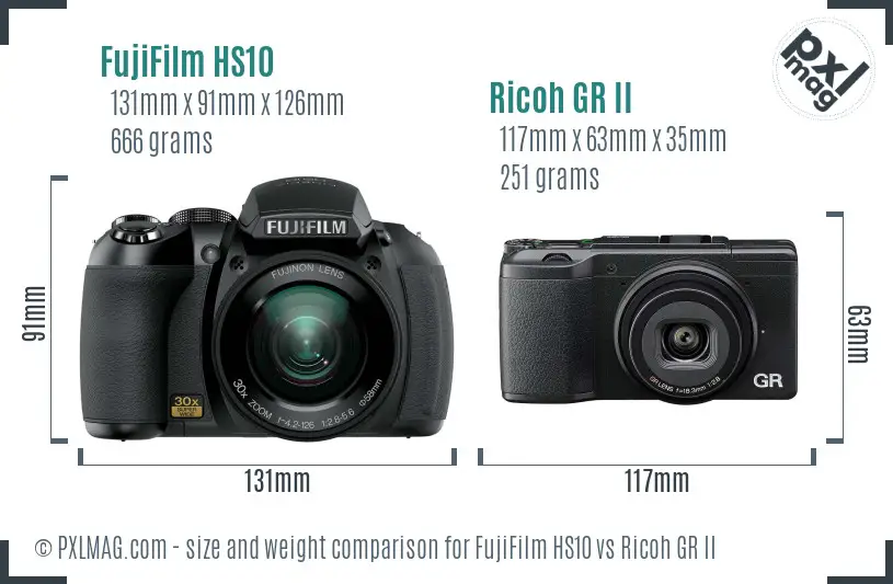 FujiFilm HS10 vs Ricoh GR II size comparison