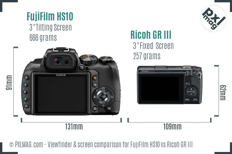 FujiFilm HS10 vs Ricoh GR III Screen and Viewfinder comparison