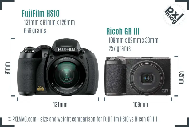 FujiFilm HS10 vs Ricoh GR III size comparison