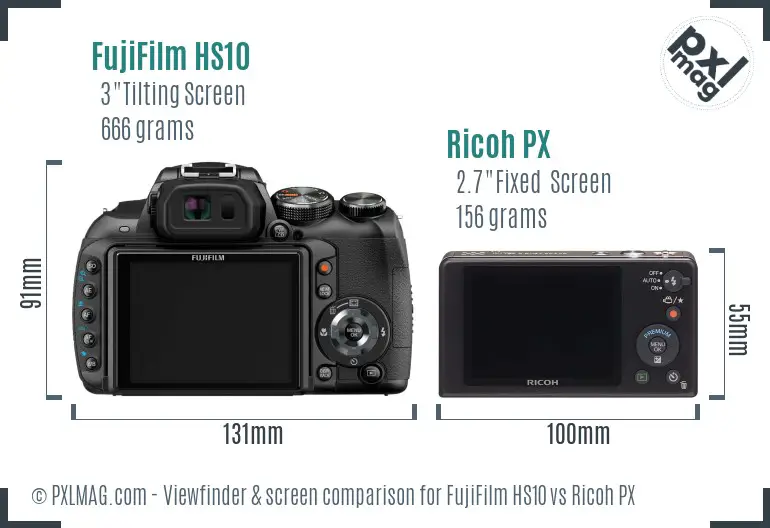 FujiFilm HS10 vs Ricoh PX Screen and Viewfinder comparison FujiFilm HS10 vs Ricoh PX Screen and Viewfinder comparison