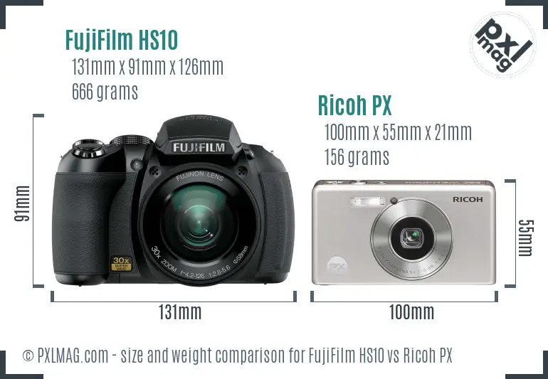 FujiFilm HS10 vs Ricoh PX size comparison FujiFilm HS10 vs Ricoh PX size comparison