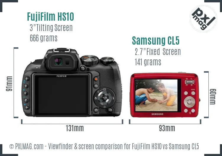 FujiFilm HS10 vs Samsung CL5 Screen and Viewfinder comparison