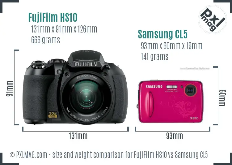 FujiFilm HS10 vs Samsung CL5 size comparison