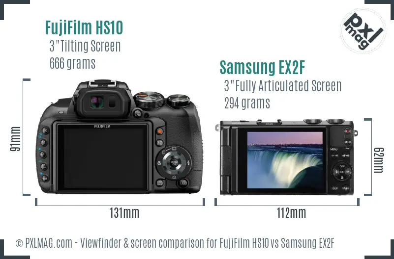 FujiFilm HS10 vs Samsung EX2F Screen and Viewfinder comparison