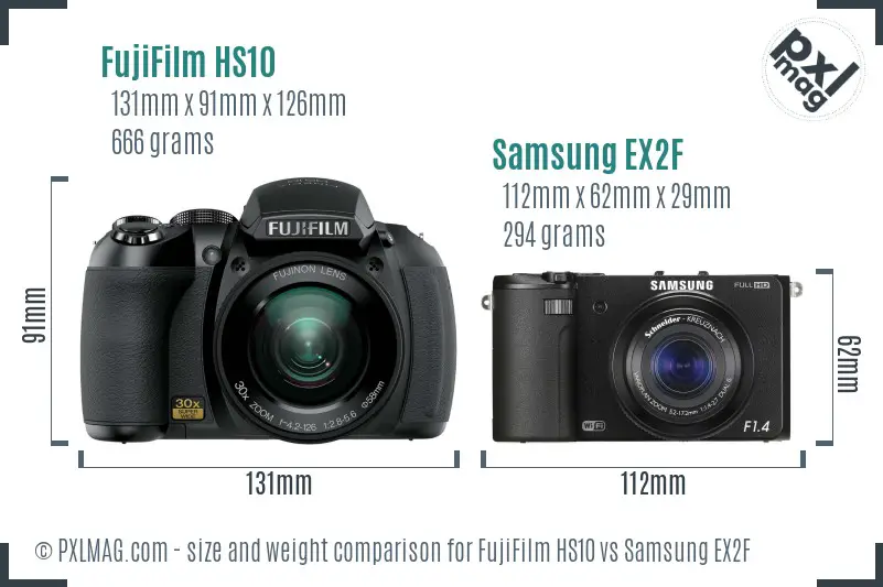 FujiFilm HS10 vs Samsung EX2F size comparison