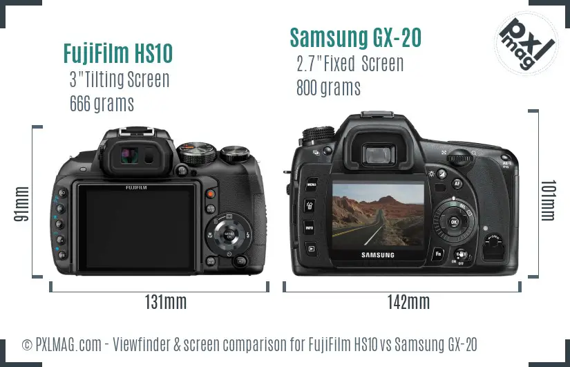 FujiFilm HS10 vs Samsung GX-20 Screen and Viewfinder comparison