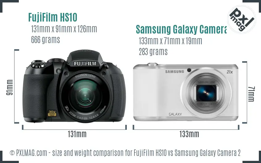 FujiFilm HS10 vs Samsung Galaxy Camera 2 size comparison