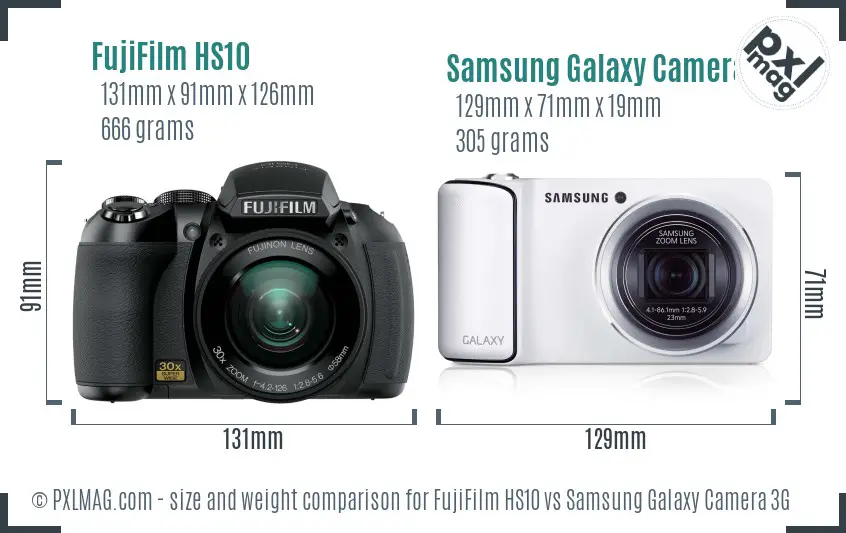 FujiFilm HS10 vs Samsung Galaxy Camera 3G size comparison