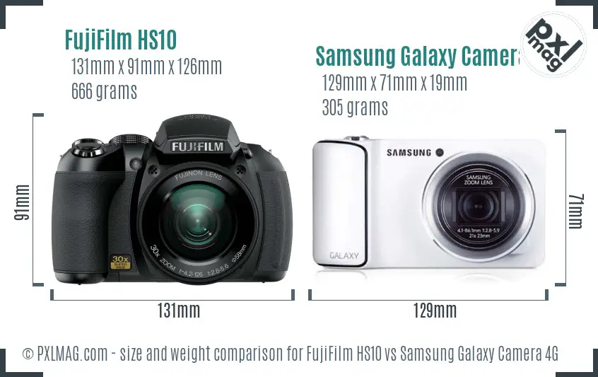 FujiFilm HS10 vs Samsung Galaxy Camera 4G size comparison