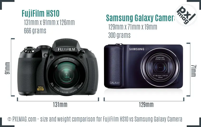 FujiFilm HS10 vs Samsung Galaxy Camera size comparison FujiFilm HS10 vs Samsung Galaxy Camera size comparison