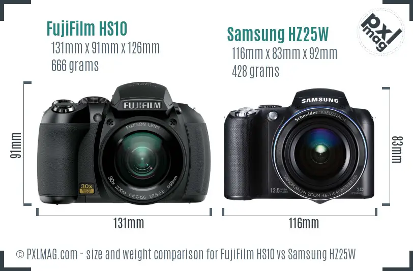 FujiFilm HS10 vs Samsung HZ25W size comparison