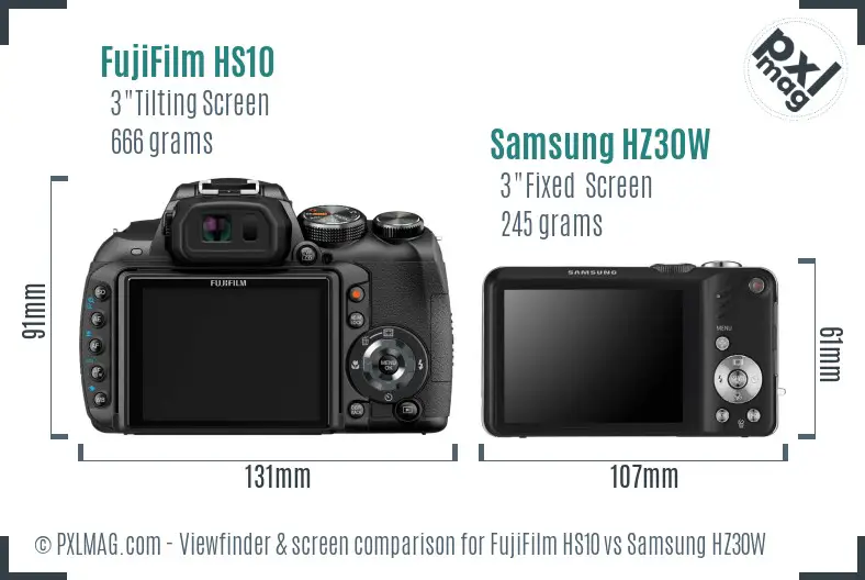 FujiFilm HS10 vs Samsung HZ30W Screen and Viewfinder comparison