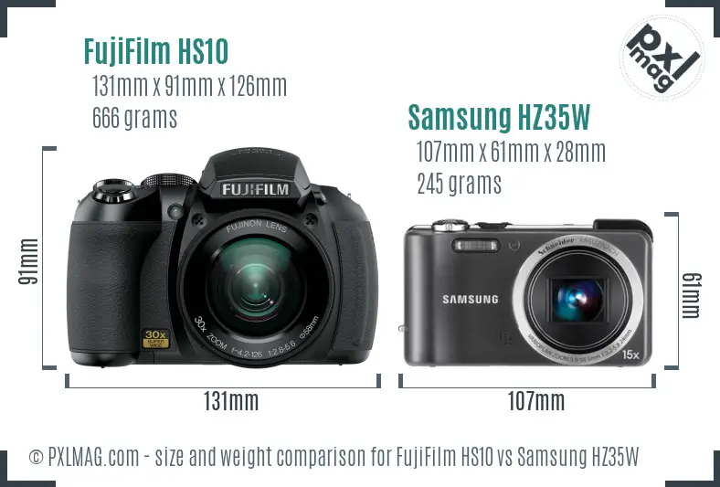 FujiFilm HS10 vs Samsung HZ35W size comparison