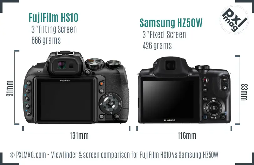 FujiFilm HS10 vs Samsung HZ50W Screen and Viewfinder comparison
