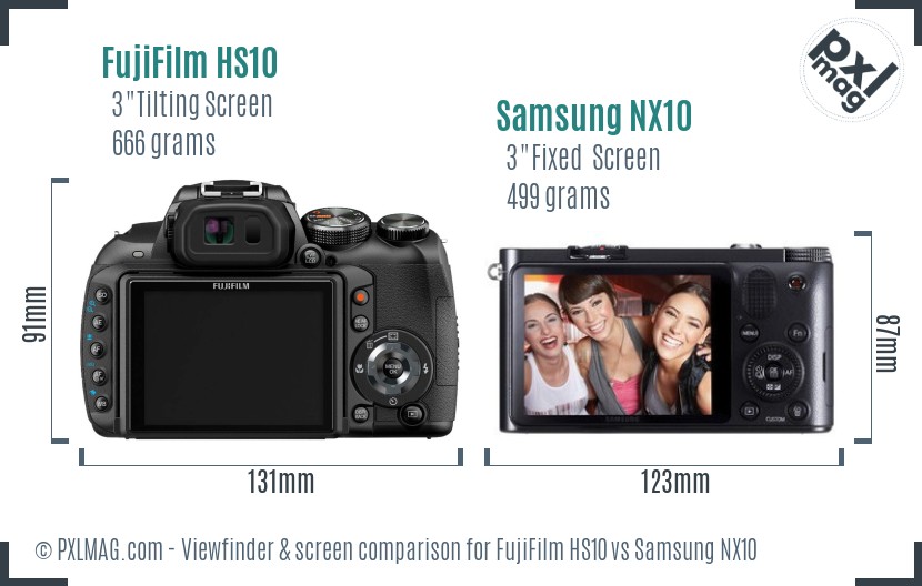 FujiFilm HS10 vs Samsung NX10 Screen and Viewfinder comparison