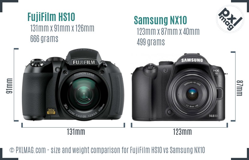FujiFilm HS10 vs Samsung NX10 size comparison