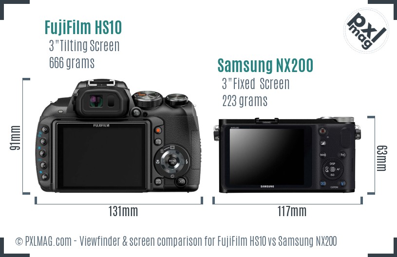 FujiFilm HS10 vs Samsung NX200 Screen and Viewfinder comparison