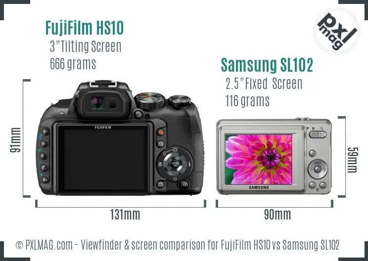 FujiFilm HS10 vs Samsung SL102 Screen and Viewfinder comparison