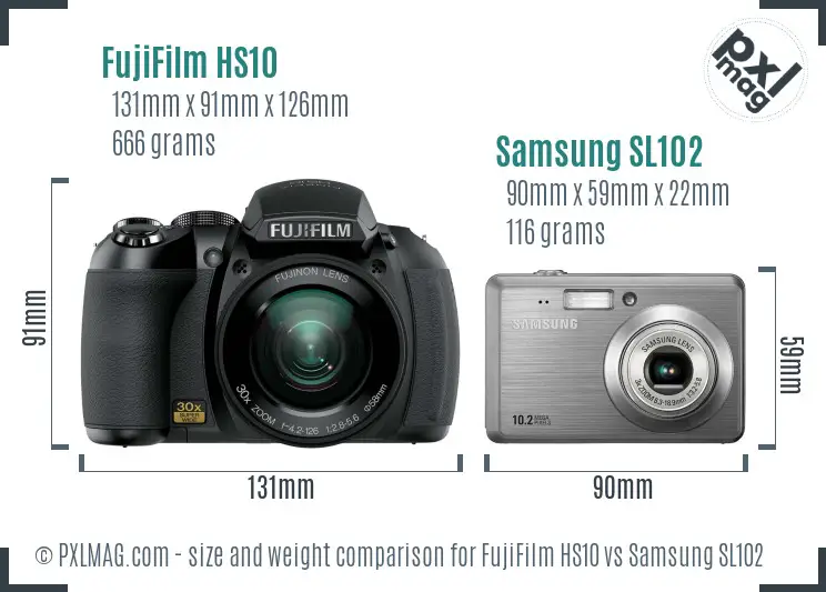 FujiFilm HS10 vs Samsung SL102 size comparison