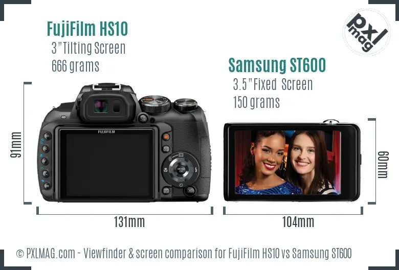 FujiFilm HS10 vs Samsung ST600 Screen and Viewfinder comparison