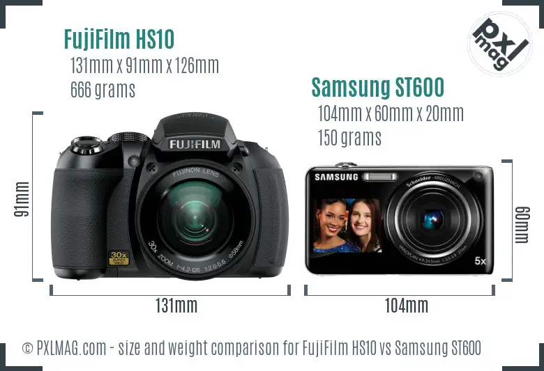 FujiFilm HS10 vs Samsung ST600 size comparison
