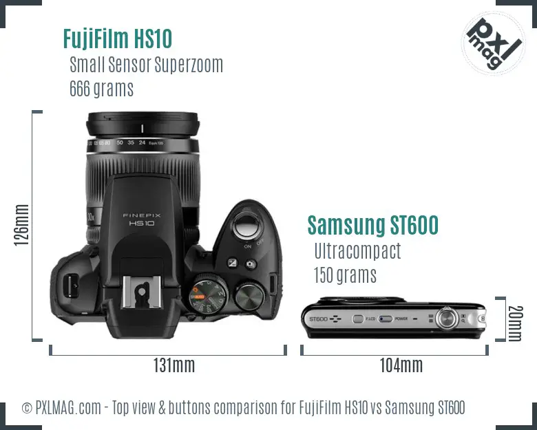 FujiFilm HS10 vs Samsung ST600 top view buttons comparison