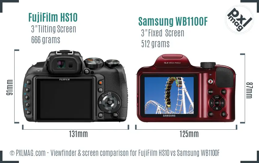 FujiFilm HS10 vs Samsung WB1100F Screen and Viewfinder comparison