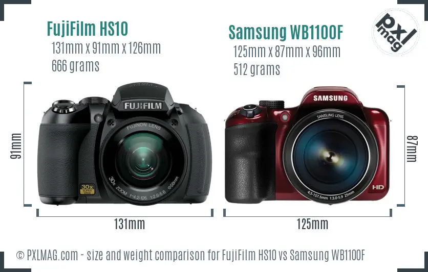 FujiFilm HS10 vs Samsung WB1100F size comparison FujiFilm HS10 vs Samsung WB1100F size comparison