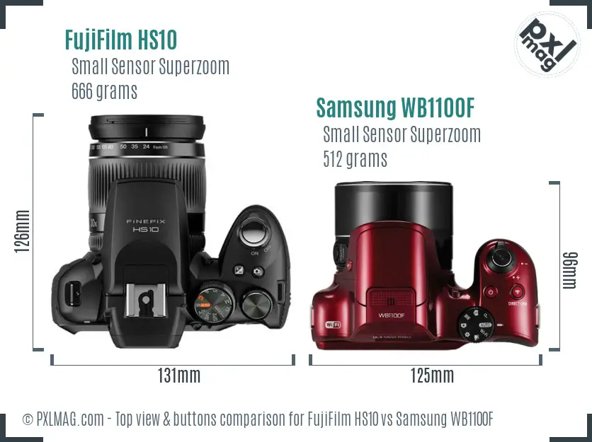 FujiFilm HS10 vs Samsung WB1100F top view buttons comparison