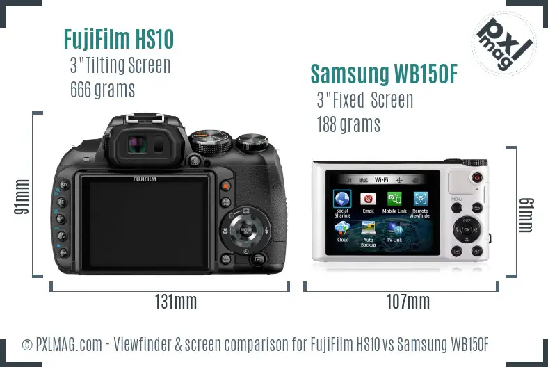 FujiFilm HS10 vs Samsung WB150F Screen and Viewfinder comparison
