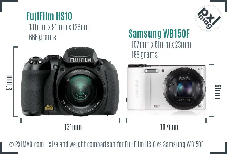 FujiFilm HS10 vs Samsung WB150F size comparison