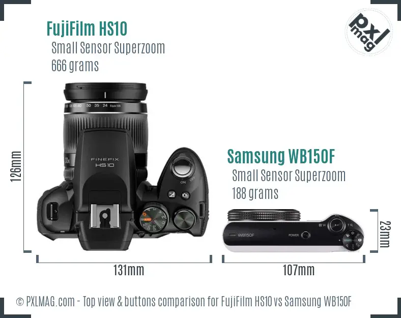 FujiFilm HS10 vs Samsung WB150F top view buttons comparison