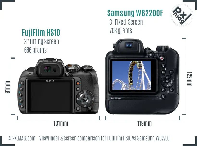FujiFilm HS10 vs Samsung WB2200F Screen and Viewfinder comparison