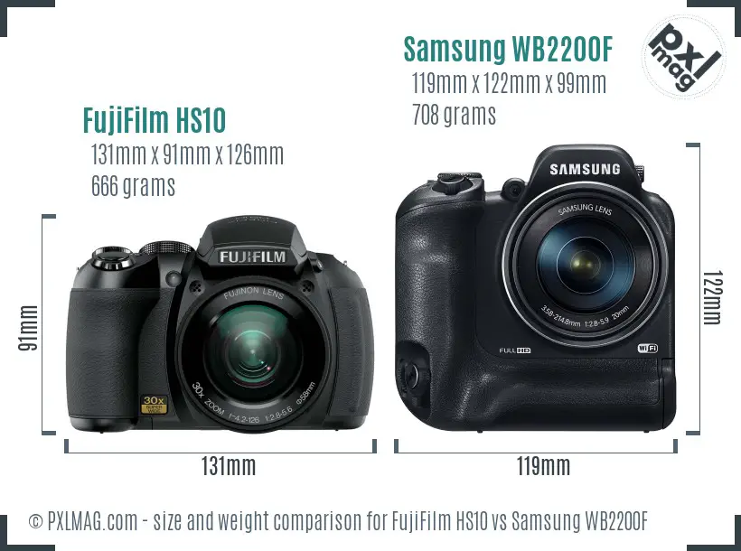 FujiFilm HS10 vs Samsung WB2200F size comparison