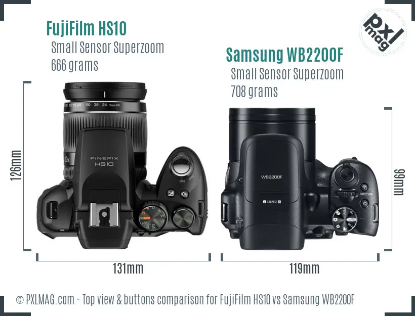 FujiFilm HS10 vs Samsung WB2200F top view buttons comparison