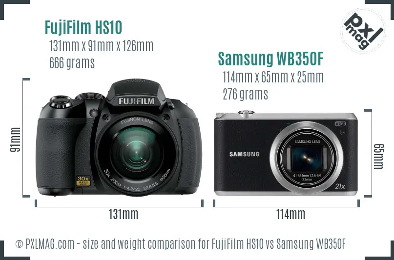 FujiFilm HS10 vs Samsung WB350F size comparison