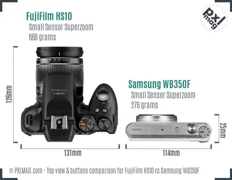 FujiFilm HS10 vs Samsung WB350F top view buttons comparison