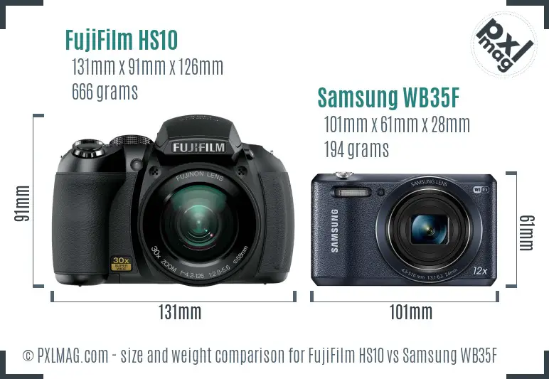 FujiFilm HS10 vs Samsung WB35F size comparison FujiFilm HS10 vs Samsung WB35F size comparison