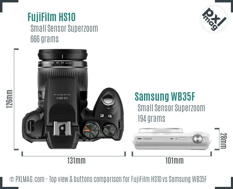 FujiFilm HS10 vs Samsung WB35F top view buttons comparison FujiFilm HS10 vs Samsung WB35F top view buttons comparison