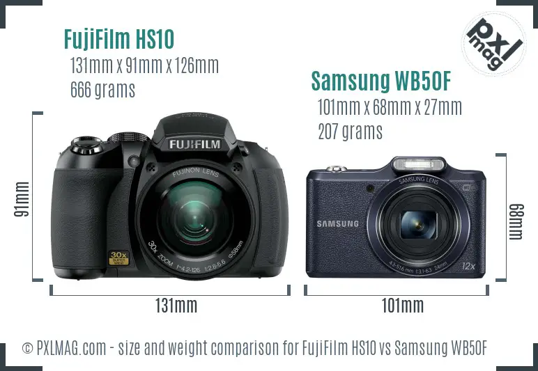 FujiFilm HS10 vs Samsung WB50F size comparison