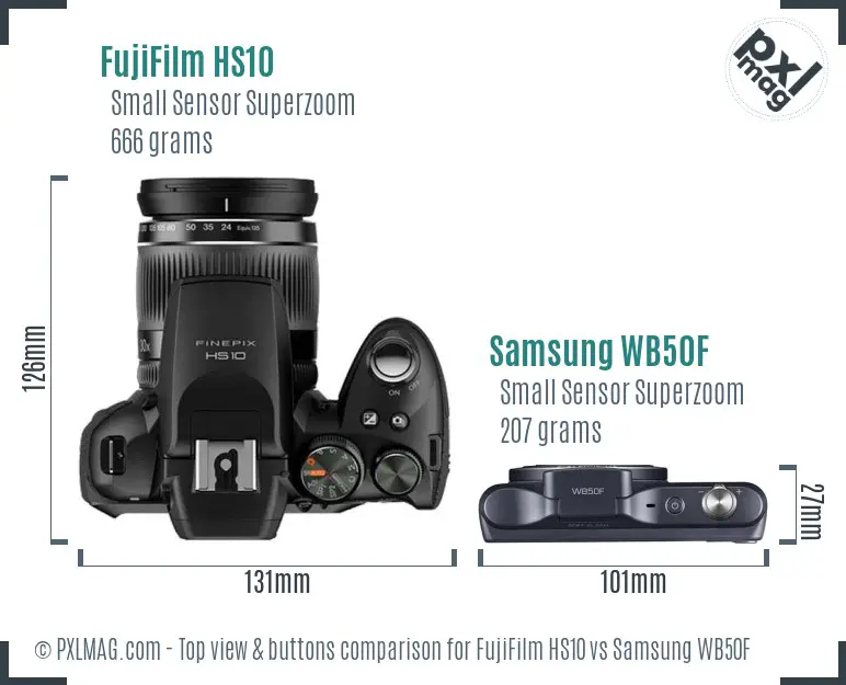 FujiFilm HS10 vs Samsung WB50F top view buttons comparison