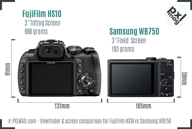 FujiFilm HS10 vs Samsung WB750 Screen and Viewfinder comparison