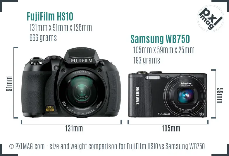 FujiFilm HS10 vs Samsung WB750 size comparison