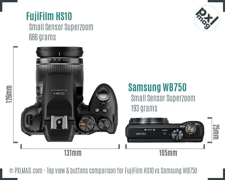 FujiFilm HS10 vs Samsung WB750 top view buttons comparison